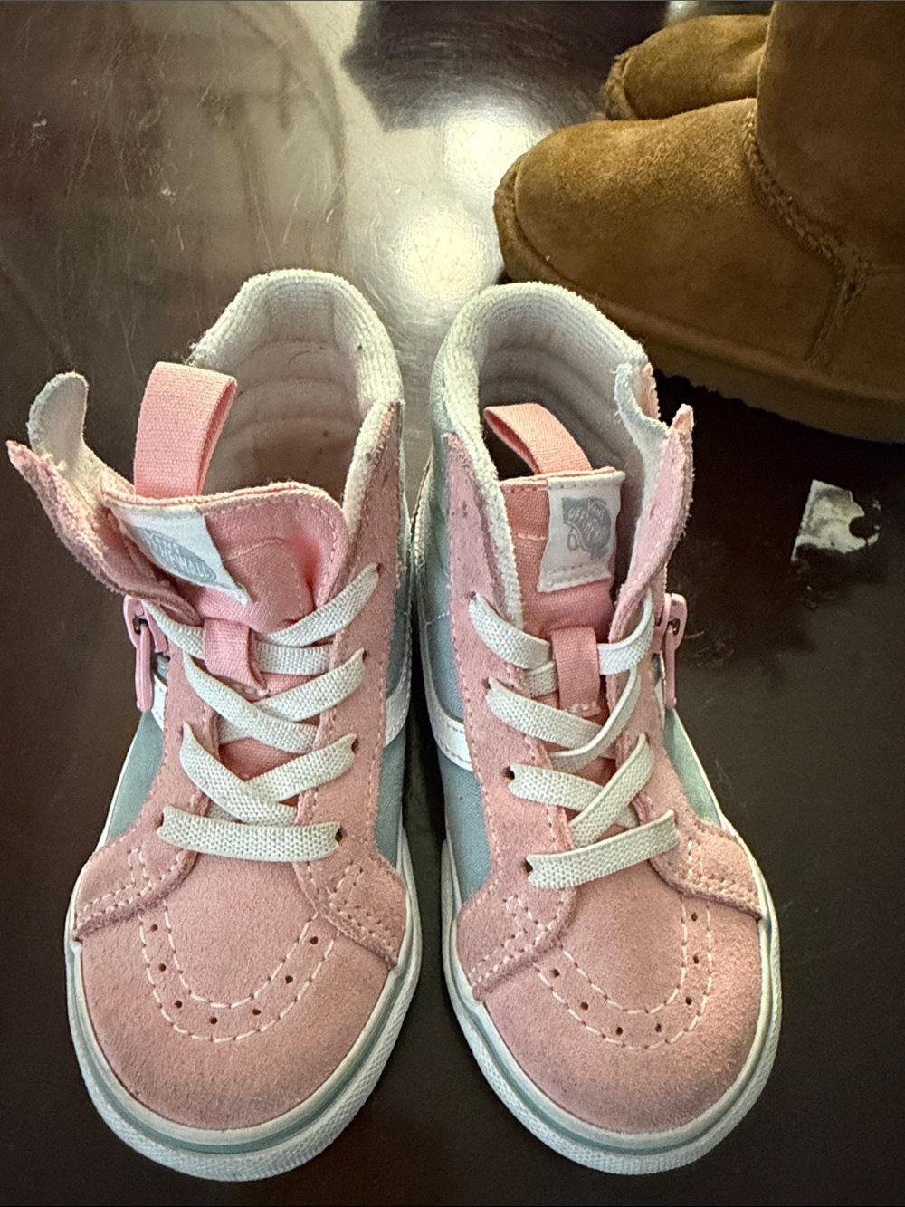 Vans Kids Pink and White High-Top Sneakers